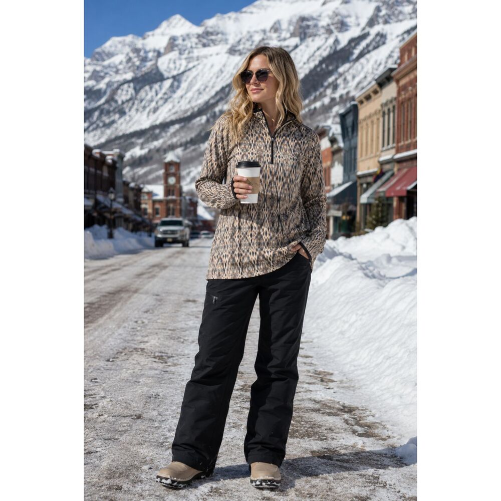 Snow Angels Leopard Print Quarter Zip Pullover Women’s Medium Thumbhole Ski Top